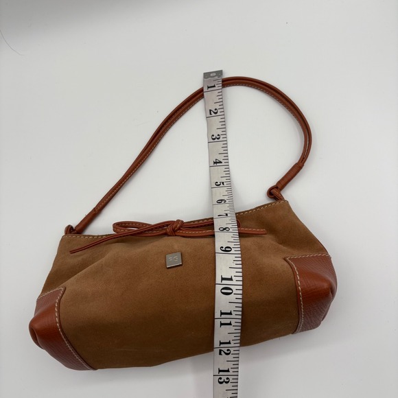 VTG PG Suede Leather Shoulder Bag Tan Brown Bow Accent Y2K Small Purse Designer - Picture 4 of 12